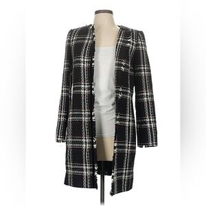 Le Suit Classic Black & Cream Bold Plaid Longline Jacket/Coat front hooks SZ 16